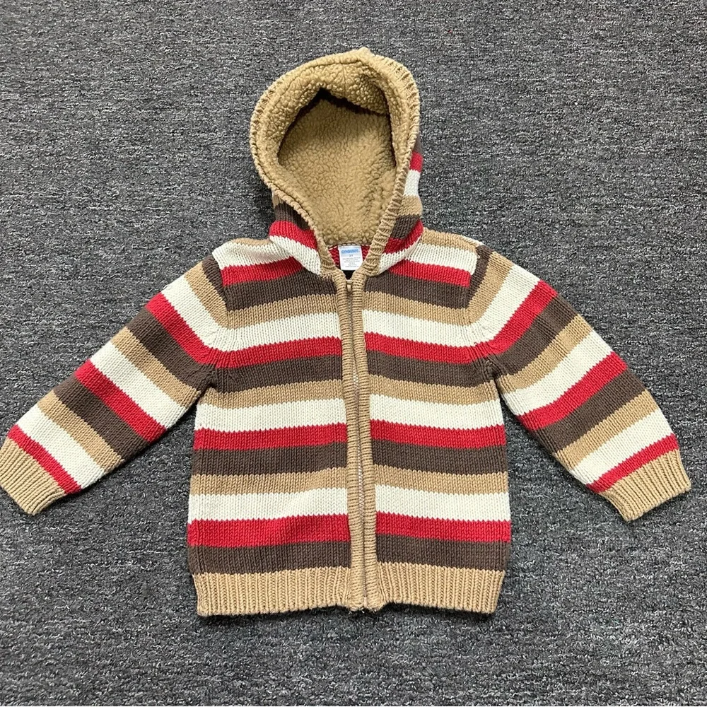 Gymboree Chevron Knit Holiday Stripe Sherpa Lined Hood Zip Jacket Boys Size 2T